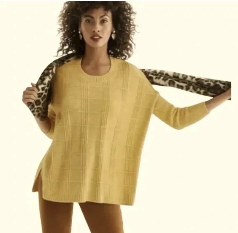 Cabi Mustard Yellow Oversized Textured Knit Sweater XS Cozy Pullover